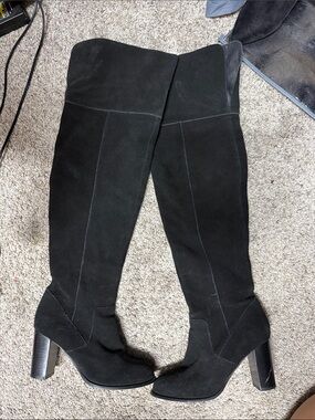 Steve Madden Black Suede Over-the-Knee Block Heel Boots